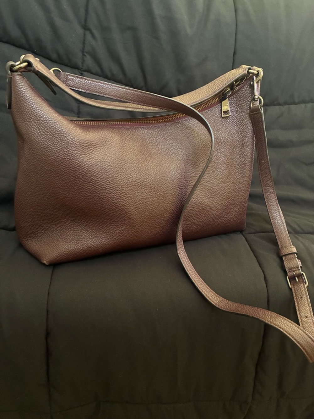 Coach Pebbled Leather Shoulder Bag in Oxblood Burgundy.